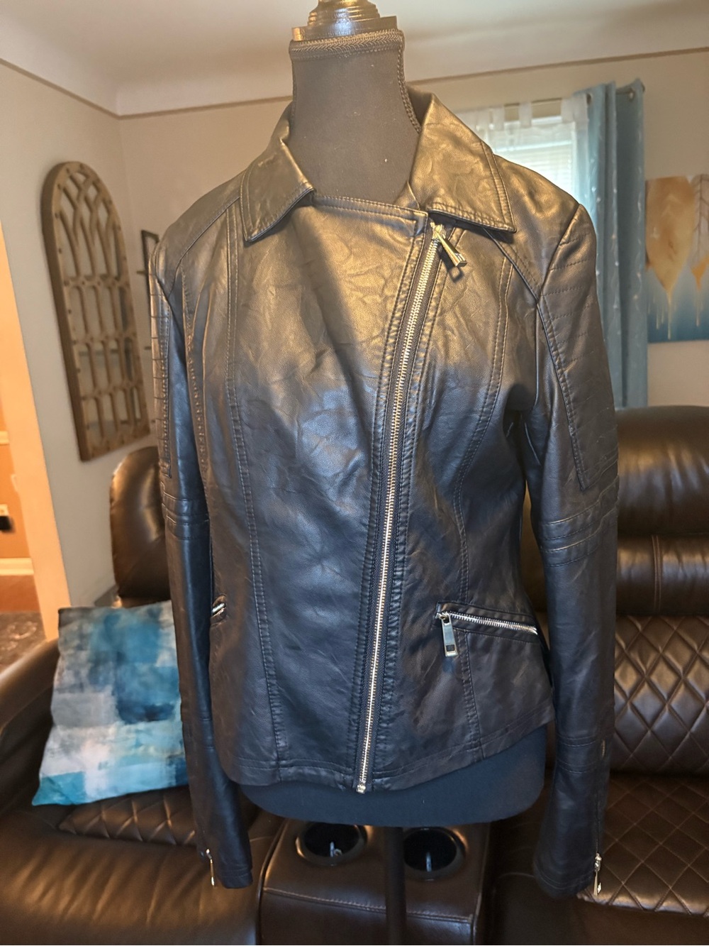 Women’s Black Faux Leather Moto Jacket Size Medium